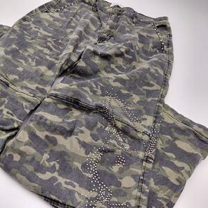 Y2K Playboy Camo Pants Womens Jrs 7 Rhinestone Studded Bunny Wide Leg Mall Vtg‎